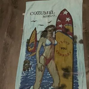 Cozumel Mexico Vintage Blue Surfer Beach Towel ‘ I Love Surfers’